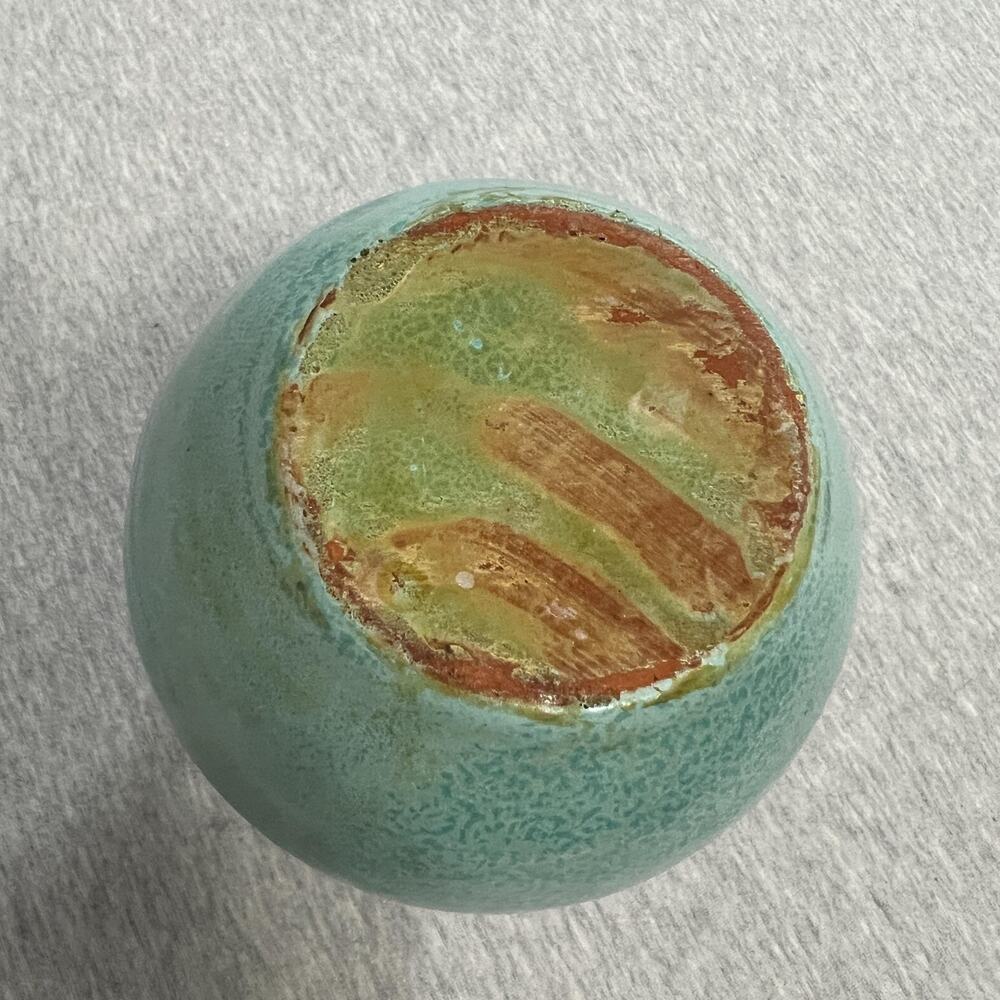 Vintage Turquoise Pottery Pansy Pot Vase Flower Frog Double Handle Jug Handmade - Picture 3 of 10